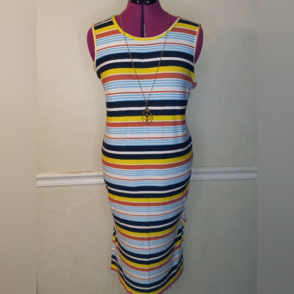 NWT Women's Striped Midi Dress with Necklace